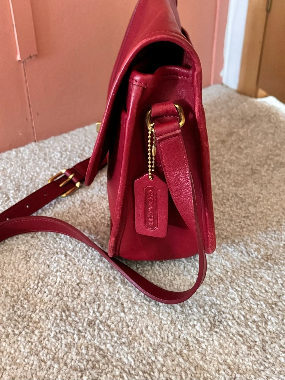Vintage Coach 9790 Red  City Crossbody Bag Nickel Turn Lock - Picture 4 of 16